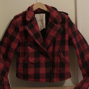 Vtg Womens Medium Polo Ralph Lauren Buffalo Plaid Moto zip Jacket Denim & Supply